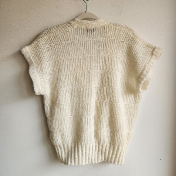 Oliver Paris Vintage Cream Open Front Knit Vest – Sz L (oversized) - Picture 7 of 13